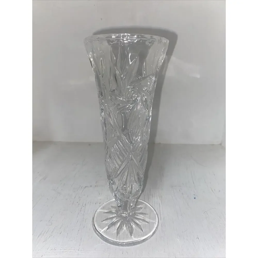 VINTAGE BOHEMIAN Czech Deep Cut Crystal Leaded Glass Vase 7” Tall